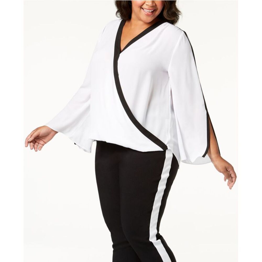 INC International Concepts Plus Size Contrast Trim Surplice Top